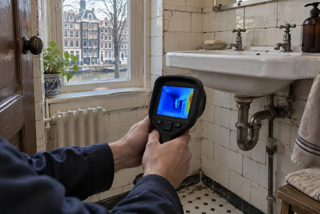 Lekdetectie Rhenen – badkamer met oude leidingen achter de tegels