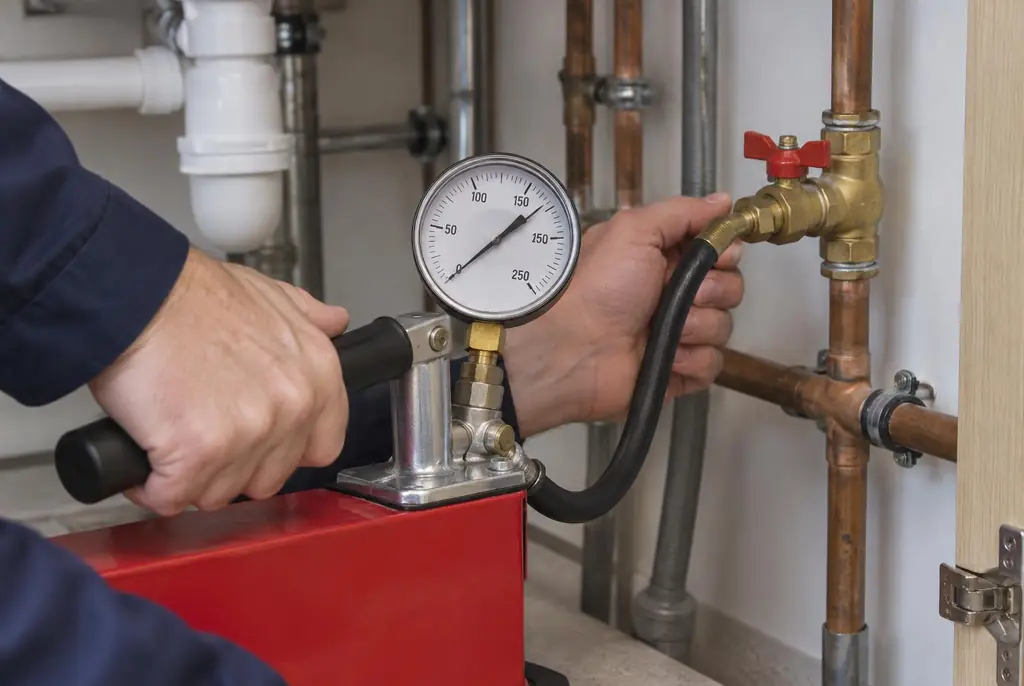 Lekdetectie Rhenen – druktest op een waterleiding met een manometer