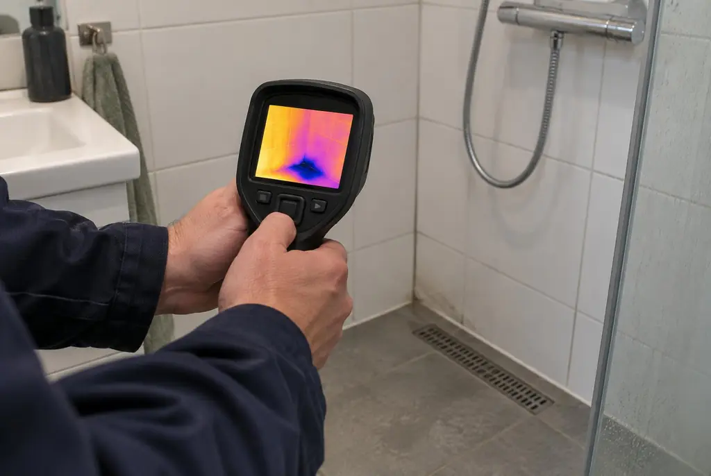 Lekdetectie Rhenen – lekdetectiespecialist met warmtebeeldcamera in een badkamer